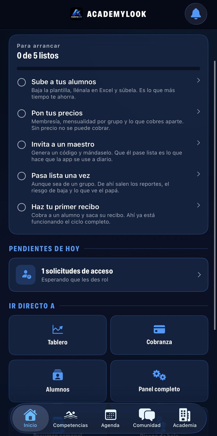 Arranque guiado: cinco pasos y la academia queda lista